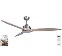 Fanelite - Brasseur d'air 164 cm gris et bois SALAZIE - Moteur DC 38W - Lumière LED 20W dimmable 3 couleurs - Télécommande - Wifi - Contrôles vocaux - 3 pales - Très silencieux