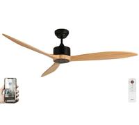 Fanelite - Brasseur d'air 164 cm noir et bois LIFOU - Moteur DC 35W - Télécommande - Wifi - Contrôles vocaux - 3 pales - Très silencieux