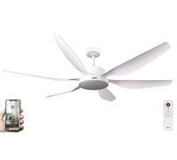 Fanelite - Brasseur d'air 168 cm blanc RANGIROA - Moteur DC 55W - Lumière LED 22W dimmable 3 couleurs - Télécommande - Wifi - Contrôles vocaux - 6 pales - Très silencieux