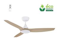 Fanelite - Ventilateur de plafond 132 cm blanc et ABS imitation bois FANDC52LNC - Moteur DC 18W - LED 20W dimmable 3 couleurs - 3 pales - Silencieux