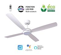 Fanelite - Ventilateur de plafond 132 cm blanc QAMEA - Moteur DC 30W - LED 20W dimmable 3 couleurs + RGB - Wifi - Silencieux