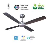 Fanelite - Ventilateur de plafond 132 cm gris QALITO - Moteur DC 30W - LED 20W dimmable 3 couleurs + RGB - Wifi - Silencieux