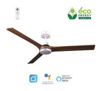 Fanelite - Ventilateur de plafond 142 cm blanc et bois ARUBA - Moteur DC 35W - LED 20W dimmable 3 couleurs - Wifi - Silencieux