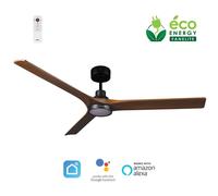 Fanelite - Ventilateur de plafond 142 cm noir et bois INAGUA - Moteur DC 35W - LED 20W dimmable 3 couleurs - Wifi - Silencieux