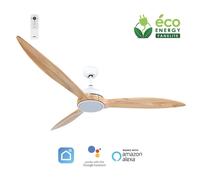 Fanelite - Ventilateur de plafond 164 cm blanc et bois ZENA - Moteur DC 35W - LED 20W dimmable 3 couleurs - Wifi &Contrôles vocaux
