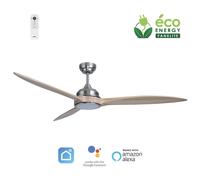 Fanelite - Ventilateur de plafond 164 cm gris et bois SALAZIE - Moteur DC 35W - LED 20W dimmable 3 couleurs - Wifi&Contrôle vocaux