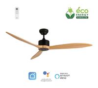 Fanelite - Ventilateur de plafond 164 cm noir et bois LIFOU - Moteur DC 35W - Télécommande - Wifi - Très silencieux