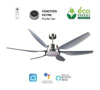 Fanelite - Ventilateur de plafond 168 cm gris HUAHINE - Moteur DC 55W - LED 22W 3 couleurs - Silence + PURIFICATEUR D'AIR INCLUS