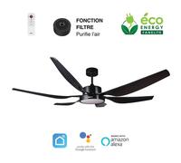 Fanelite - Ventilateur de plafond 168 cm noir MAKATEA - Moteur DC 55W - LED 22W 3 couleurs - Silence + PURIFICATEUR D'AIR INCLUS