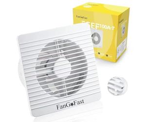 FanGoFast 100mm Ventilateur de Salle de Bain, Extracteur d'Air avec Minuterie Réglable, Design Silencieux avec Clapet Anti Retour pour Montage Mural Plafond Fenêtres (TypeA-100-Timer, blanc)