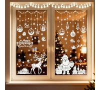 Fangshu Lot de 202 Stickers Stickers Noel Fenetre Reutilisable - Blanche Decoration Noel Intérieur Electrostatique PVC - Autocollant Noel Fenetre Flocon Maison pour Vitrine Verre
