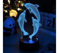 Fanimyholy Lampe Dauphin, 3D Veilleuse Dauphin pour Enfant, Illusion 3D Lampe Dau-phin Jouant dans l'eau, 16 Couleurs au Choix, Alimentation par USB ou Batterie, Interrupteur Tactile, Cadeau Surprise
