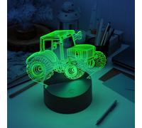 Fanimyholy Veilleuse 3D Tracteur, Veilleuse 3D Tracteur, Lampe Illusion 3D en forme de Tracteur, 16 Couleurs de Commutation Libre, USB et Batterie, Télécommande et Interrupteur Tactile