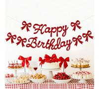 Fanion à tirer "Happy Birthday" pailleté, bannière d'anniversaire avec nœud rouge, fanion de décoration de fête d'anniversaire, fanion à thème d'anniversaire avec nœud, décorations de fête d'anniversa