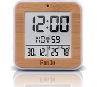 FanJu FJ3533 LCD Horloge d'alarme numérique Température intérieure Double alarme Snooze Fonction rétro-éclairage Affichage de la date - Bois