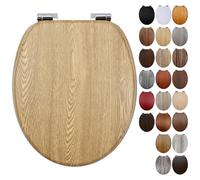 Fanmitrk Abattant de toilette ovale en bois avec fermeture amortie et charnières solides réglables en bois MDF (effet chêne)