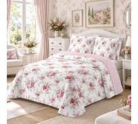 Fanny & Céline Boutis Couvre-Lit Épais Jardin Fleuri Matelassé Réversible en Microfibre (220X240cm+65X65cmX2)