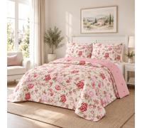Fanny & Céline Boutis Couvre-lit matelassé Floral Pivoine en Microfibre avec taies d’Oreiller (240X260cm)