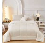 Fanny & Céline Couverture Lux 650 GSM Sherp Flanelle Réversible 220x240cm Double Face rembourrée Super Chaude et Douce DBPV-018 Blanc Naturel