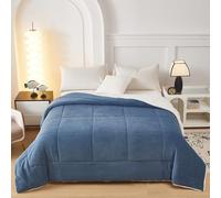 Fanny & Céline Couverture Lux 650 GSM Sherpa+Flanelle Réversible 220x240cm Double Face rembourrée Super Chaude et Douce DBPV-016 Bleu