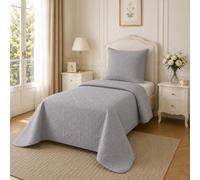 Couvre-lit Boutis de Lux Percale pur coton 180x240cm - FANNY & CÉLINE - Gris