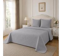 Fanny & Céline Couvre-lit Boutis de Lux Percale Pur Coton 230x250cm avec 2 Taies 65x65cm M23-7001 Gris