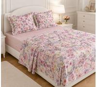 Fanny & Céline Ensemble Parure de draps 4 Pièces Percale 100% Coton 80 Fils Drap Plat 240x300cm Drap Housse 140x190cm avec 2 taies d'oreiller 65x65cm MF-4003
