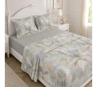 Fanny & Céline Ensemble Parure de draps 4 Pièces Percale 100% Coton 80 Fils Drap Plat 240x300cm Drap Housse 140x190cm avec 2 taies d'oreiller 65x65cm MF-4005