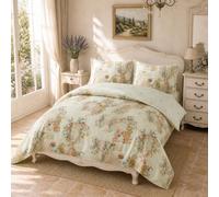Fanny & Céline Housse de Couette 260x240 cm 100% Coton Percale 80 Fils Réversible | Parure de Lit Fleurie Vintage Jardin | 2 Taies 65x65 cm avec Volant 5 cm | Fermeture Boutons FC-2517_FC-128
