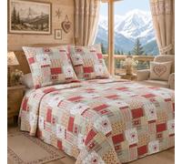 Fanny & Céline King Size Couvre lit boutis de Luxe 100% Coton 260x260cm avec 2 taies 65x65cm Chamonix