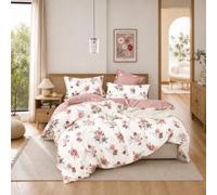 Fanny & Céline Parure de Lit 3 Pièces 100% Coton Percale 80 Fils/cm², Housse de Couette 240 x 220 cm + 2 Taies 65 x 65 cm, Imprimé Floral Rose Double Face, FC-054