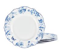 fanquare Assiettes en Céramique Lot de 4, Assiettes rondes Porcelaine Motif Fleurs Bleues, Vaisselle Set d'assiettes Ø 27 cm Service de Table pour Lave Vaisselle et Micro Onde