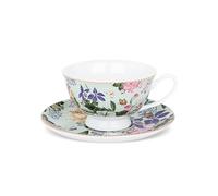 fanquare Elégantes Ensembles Tasses et Soucoupes en Porcelaine 180ml Motif Fleurs et Papillons,Tasse à Thé avec Soucoupe Vintage pour l'Après-midi Petit Déjeuner Mariage et Anniversaire