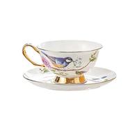 fanquare Elégantes Ensembles Tasses et Soucoupes en Porcelaine Fine 200ml, Set de Tasses et Soucoupes Motifs Oiseaux et Arbres Fleurs Vintage avec Bord Doré Thé et Café pour Maison Cuisine Mariage