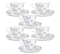 fanquare Elégantes Lot de 6 Ensembles Tasses et Soucoupes en Porcelaine Fine 180ml, Set de Tasses et Soucoupes Motif Papillon Bleu clair avec Bord Doré Thé et Café pour Maison Cuisine Mariage