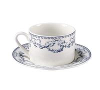 fanquare Euro Style Ensembles Tasses et Soucoupes en Porcelaine 230ml Motif Nœud Papillon et Fleurs Bleue,Tasse à Thé avec Soucoupe pour Petit-Déjeuner Bureau et Maison