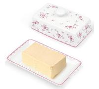 fanquare Fleurs Roses Boîte à Beurre en Céramique avec Couvercle et Poignée pour 250 g de Beurre, Grand Beurrier Porcelaine, Beurrier de Qualité Supérieure