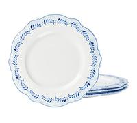 fanquare Lot de 4 Assiette Plate en Porcelaine, Motif Feuilles Bleues, Service de Assiettes Ø 27 cm Assiette Petit déjeuner Assiette Plate Service