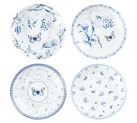 Fanquare Lot de 4 Assiettes Dessert Papillon Vibrations Printanières - Porcelaine avec Fleurs, Série Bleue, 20 cm