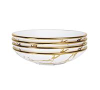 fanquare Lot de 4 bols à Pâtes en Porcelaine en Marbre, Bol à Salade de 500 ml avec Bordure Dorée, Passe au Lave-vaisselle et au Micro-ondes, Large et Plat