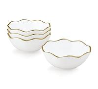fanquare Lot de 4 Bols à Soupe Blanche en Céramique, Bols à Céréales en Porcelaine, Bols de Riz Chinois avec Bordure Dorée