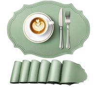 fanquare Lot de 6 Sets de Table en Similicuir, ovales essuyables résistants à la Chaleur avec Bords antidérapants, décor imperméable pour Repas, Idéal pour Maison et Restaurant, Vert