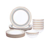 fanquare Service de Table Complet en Porcelaine 18 Pièces pour 6 Personnes, Assiettes, Bols à Motif écaille de Poisson Gris, Brun