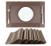fanquare Sets de Table 45x30 cm, Napperons PVC Lavables pour Table à Manger, Set de Table en Vinyle Tissé Résistant à la Chaleur Facile à Nettoyer, Lot de 6 (Or)