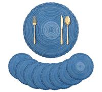 Fanquare Sets de Table Ronds Tressés - Lot de 8, Résistants à la Chaleur, Lavables, Bleus - 38cm pour Table de Cuisine