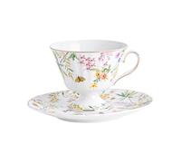 fanquare Vintage Ensembles Tasses et Soucoupes en Porcelaine Fine,170ml Tasse à thé et Café avec Assiette Motifs de Fleurs Papillons Bord Doré pour Petit Déjeuner Maison Cuisine Cadeau