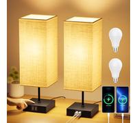 FANSANMY Lampe de Chevet Lot de Charge Rapide USB, 2 Ports | Lampes de Table 3 Températures de Couleur et Gradation Progressive, E27 6W Ampoules*2 pour Chambre à Coucher, Salon, Bureau