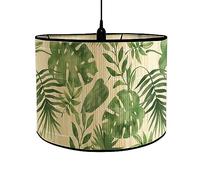 FANSU Abat-Jour en Bambou Classique Imprimé Plantes Vertes Tambour Abat-jour, Remplacement Abat, Jour Fait à la Main, pour Lampe de Table,Suspension,Lampe de Chevet,Lampadaire (feuille de palmier)