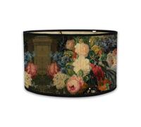 FANSU Abat-jour Tambour Vintage en Rotin - Lampe de Table, Lampadaire, Lustre Moderne avec Motif de Fleur pour Plafond - Décoration Lumières (30 * 20cm)