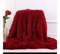 FANSU Couverture en Molleton Corail de Couleur Unie Super Doux Couverture Moelleuses Couvre-lit draps Chaud Hiver Couvertures de Couverture en Fausse Fourrure (vin Rouge,130 * 160cm)